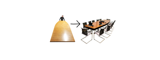 vorher–nachher: 3,60 m Mid-Century-Tisch