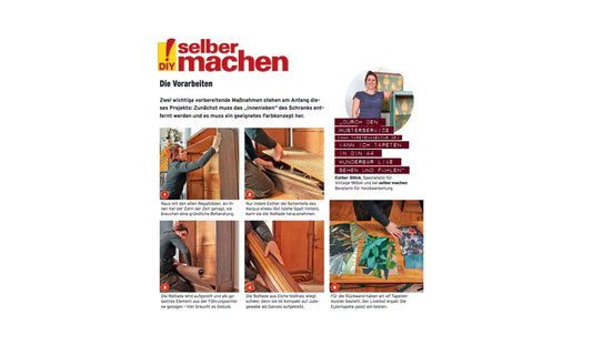 DIY-Anleitung für Rolladenschrank-Restaurierung, Werkstatttipp, Möbelaufarbeitung, Tapetenmuster