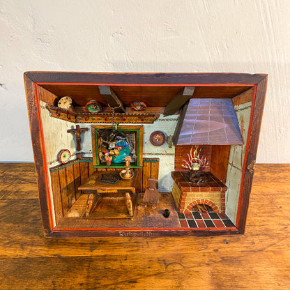 Antikes Diorama "Ruhpolding" Kastenbild Bauernstube mit Interieur, um 1900 - Werkstattfürschönes