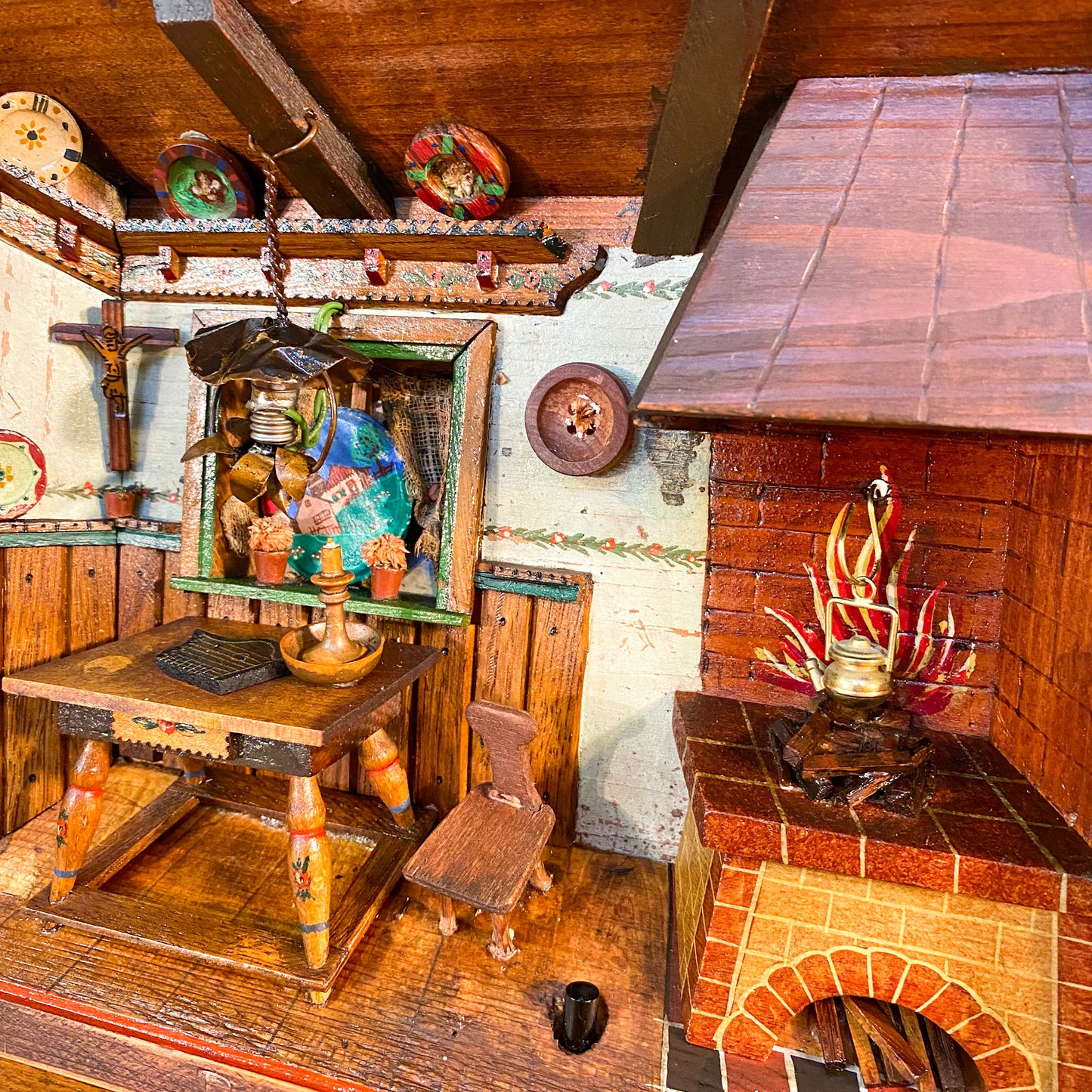 Antikes Diorama "Ruhpolding" Kastenbild Bauernstube mit Interieur, um 1900 - Werkstattfürschönes