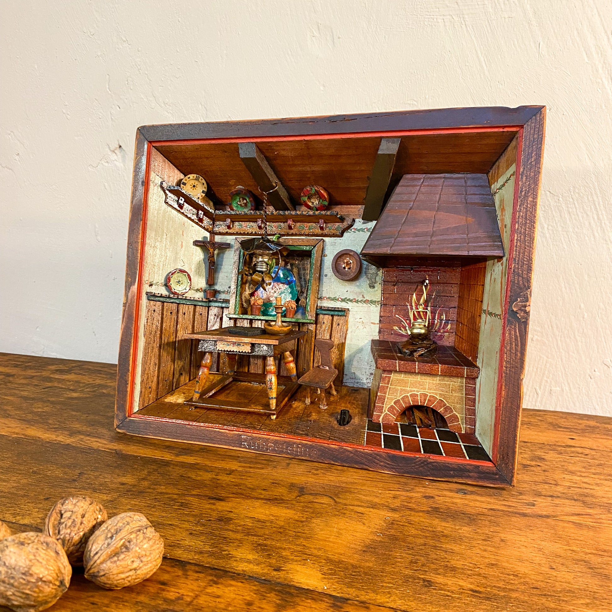 Antikes Diorama "Ruhpolding" Kastenbild Bauernstube mit Interieur, um 1900 - Werkstattfürschönes
